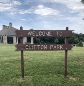 Clifton Park - Park Sign with Community Center in Background