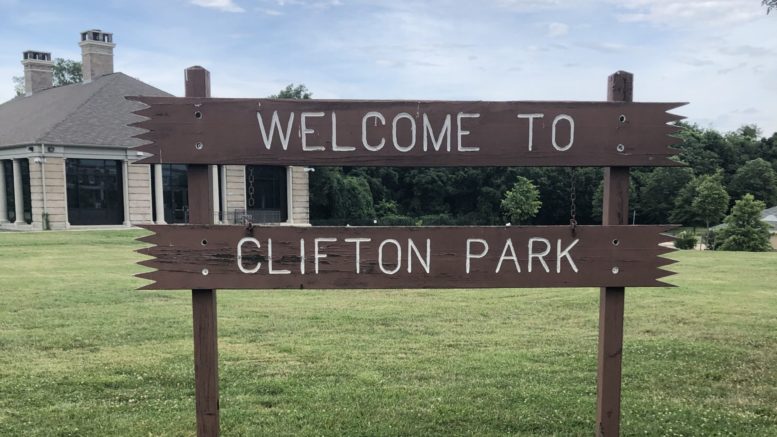 Clifton Park - Park Sign with Community Center in Background